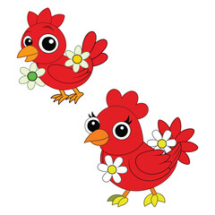 hene vector cartoon ping colors red flowers , white background