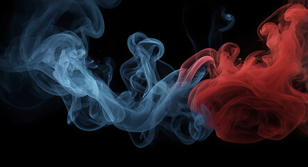 Fototapeta premium Red and blue smoke on a dark background, representing verses or opponent concept, half part blue smoke half part red smoke 