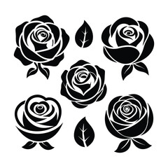 set of 6pcs rose icon black vector icon illustration 