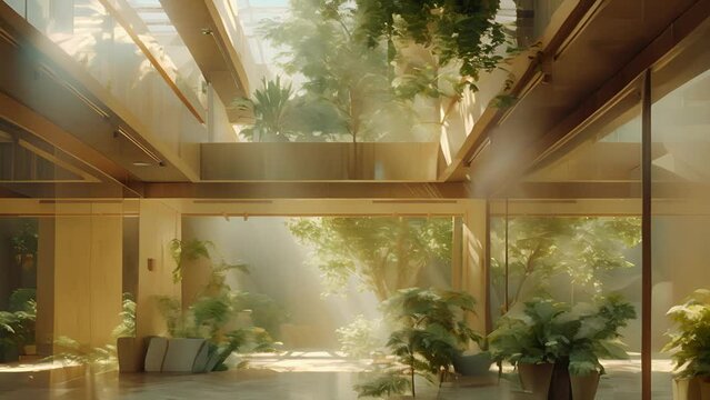 As the simulation moves through different floors and rooms viewers can see how natural light textures and color are seamlessly incorporated into the design of a residential building.