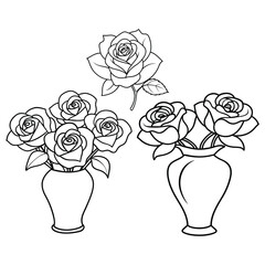 bouquet of roses in vase,Roses vase vector on white background,