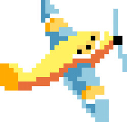Fototapeta premium Airplane cartoon icon in pixel style
