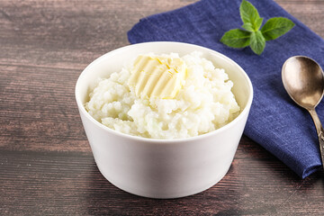 Homemade rice porridge with butter