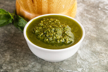 Homemade vegetarian basil pesto sauce