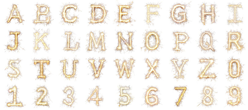 Sparklers letter transparent isolated set in 3d png using for decoration.