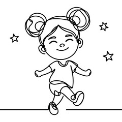 Single continuous line drawing happy little girl