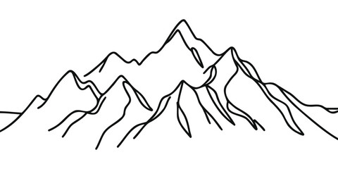 mountains or hill are drawn with one continuous line. Vector illustration.