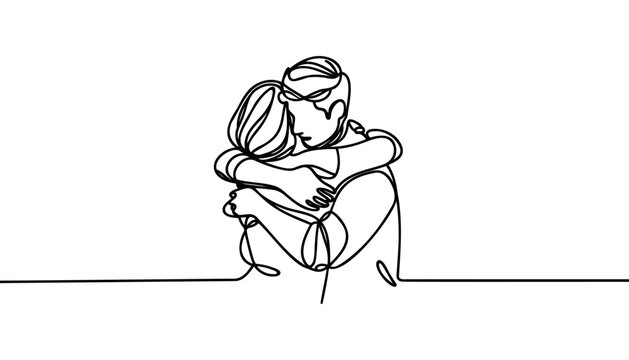 one line drawing of man and woman hugging vector minimalism. Single hand drawn continuous of man and woman in romantic moment. Vector illustration
