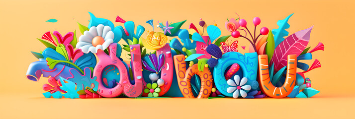 Vibrant Illustrated Typography with Playful Patterns and Bright Colors