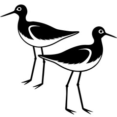 Two set sandpiper icon vector art silhouette illustration on white background