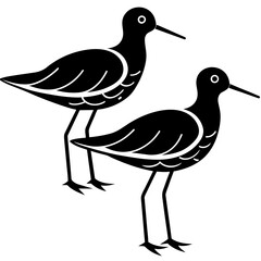 Two set sandpiper icon vector art silhouette illustration on white background