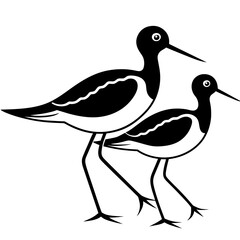 Two set sandpiper icon vector art silhouette illustration on white background