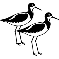 Two set sandpiper icon vector art silhouette illustration on white background