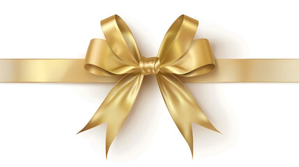 Fototapeta premium Decorative golden bow with long ribbon isolated on white background