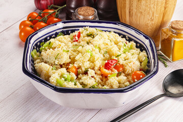 Vegan cuisine couscous with vegetables