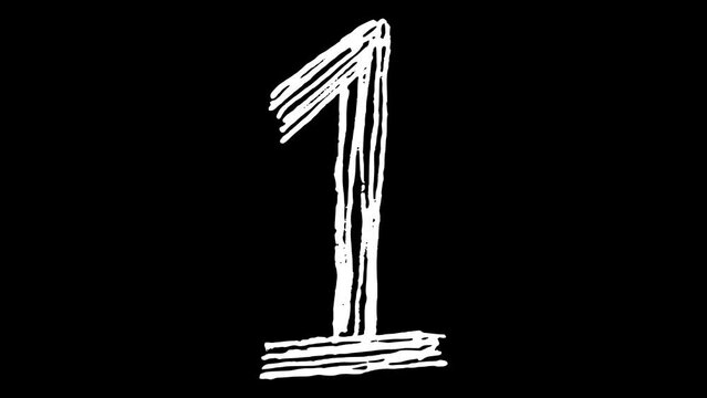 White wiggly hand drawn number one sketch lines doodle animation   