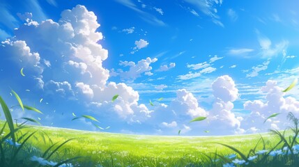 Obraz premium Sunny Meadow with White Clouds