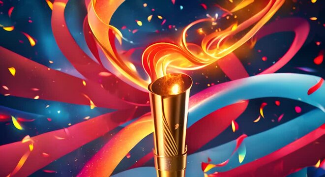 Golden torch burning on abstract background