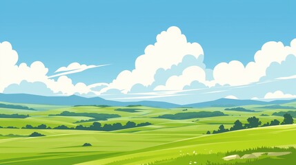 Obraz premium Green Rolling Hills Under a Blue Sky