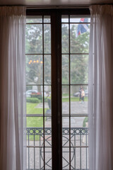 Fototapeta premium Rainy Day Garden View Through Window