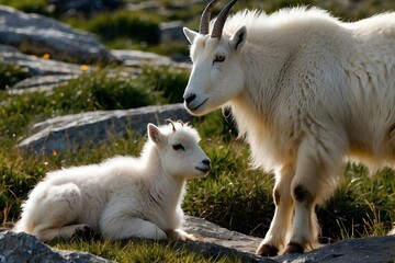 Obraz premium Mountain goat and baby 