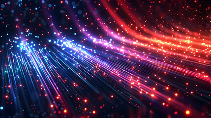 Fototapeta premium abstract light technology background glows in the dark of comeliness. Glowing data fiber optic cables light while transferring data information, technology background.