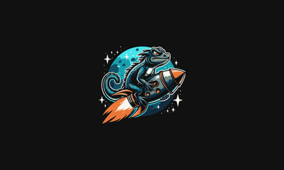 Fototapeta premium lizard angry riding rocket vector artwork design