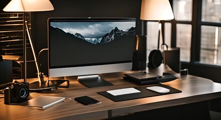 Modern designer room with a computer on the table