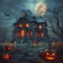 gothic mansion scary scene for halloween