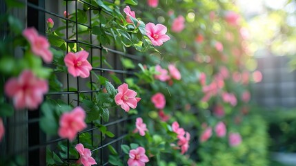 A beautiful pink flower fence, can be used for home decoration.