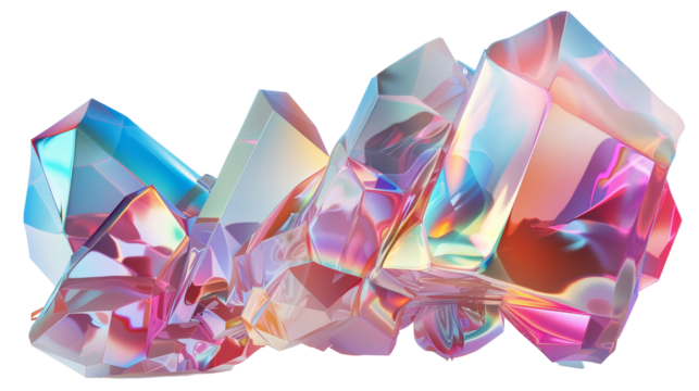 3D Render of Iridescent Geometric Shape Isolated on Transparent or White Background, PNG