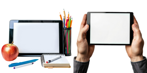 Digital Tablet for Education Isolated on Transparent or White Background, PNG