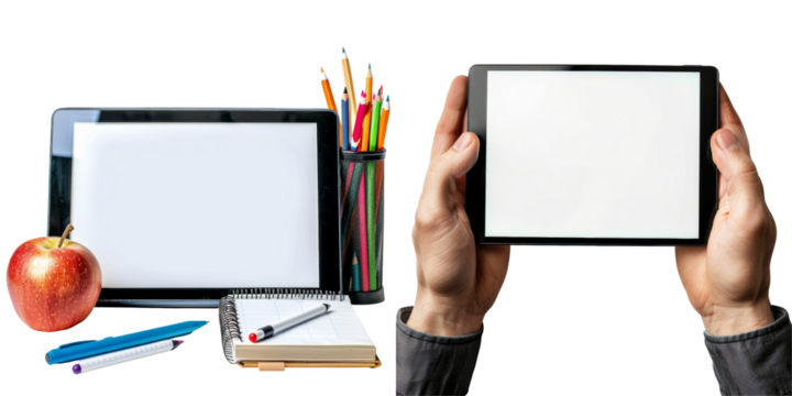 Digital Tablet for Education Isolated on Transparent or White Background, PNG