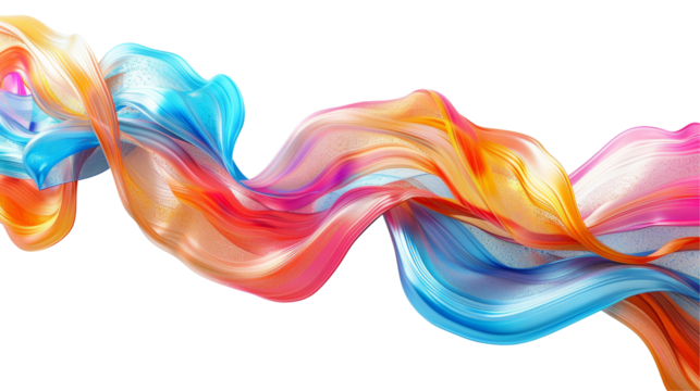 Abstract Colorful Ribbon Art Isolated on Transparent or White Background, PNG