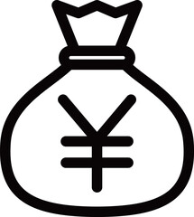 袋に入っている日本貨幣の黒の線画アイコン