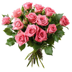 Beautiful Rose Flowers Bouquet Isolated on Transparent or White Background, PNG