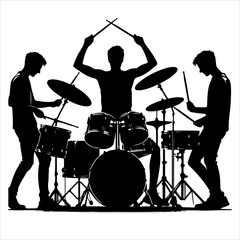 Fototapeta premium Men Rock Drummer Silhouette Vector, drum set silhouette vector art illustration