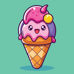 Ice cream cone cartoon vector illustration.