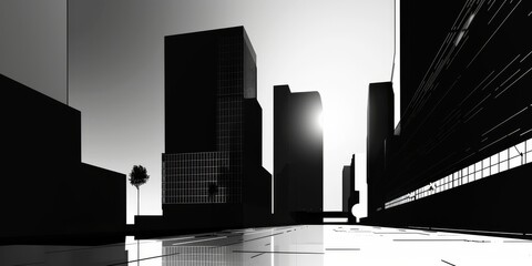 Silhouette of modern architecture on a clean background.