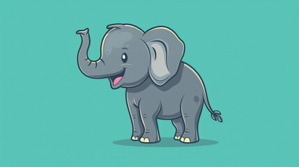 Fototapeta premium Happy Cartoon Elephant clipart with a raised trunk on isolate blue background