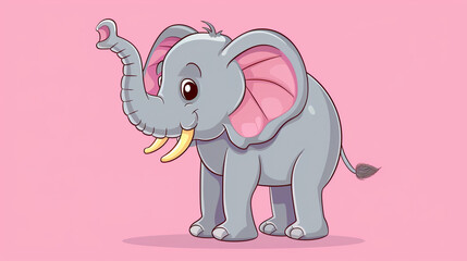 Happy Cartoon Elephant clipart with a raised trunk on isolate pink background