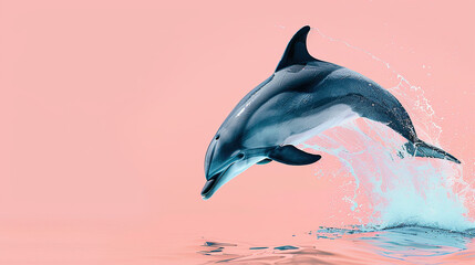 Fototapeta premium Dolphin jumping in water, dolphin jumping out of water