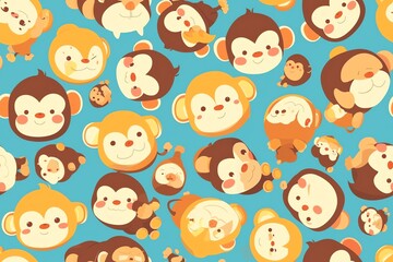 Cute monkey faces seamless pattern