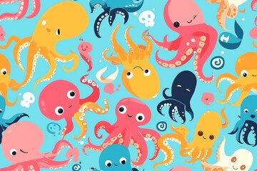 Colorful cute octopus seamless pattern