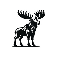 Moose Animal black silhouette vector with white color background