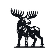 Moose Animal black silhouette vector with white color background