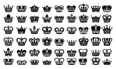 Crown king mega icon set. Elegant Heraldic Crown Vector: Ideal for Royalty-Themed Designs and Luxury Brands
