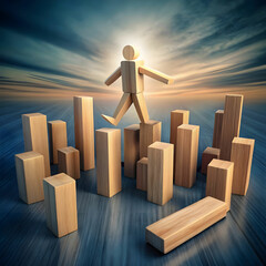 conceptual of success business with wooden human