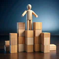 conceptual of success business with wooden human