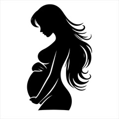 silhouette of a pregnant woman. Pregnant woman silhouette. A pregnant woman black icon on a white background